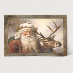 Rustic Framed Reindeer With Santa 3 Horizontal Wall Art