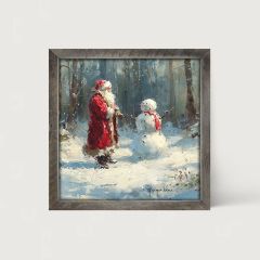 Rustic Framed Santa and the Snowman Wall Art
