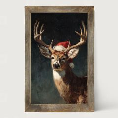 Rustic Framed Santa Hat Buck Vertical Wall Art