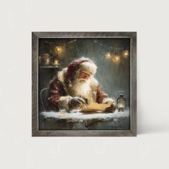 Rustic Framed Santa Making His List Wall Art