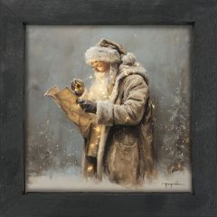 Rustic Framed Santa Reading His List with Christmas Lights Wall Art