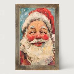 Rustic Framed Santa With Rosey Cheeks Vertical Wall Art