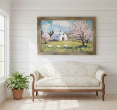 Rustic Framed Sheep in Spring Horizontal Wall Art