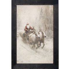 Rustic Framed Sleigh Ride Santa Vertical Frame Wall Art