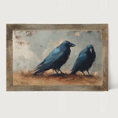 Rustic Framed Two Crows Horizontal Wall Art