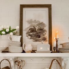 Rustic Framed Vintage Bunnies Illustration Wall Art