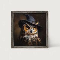 Rustic Framed Witch Hat Owl Wall Art