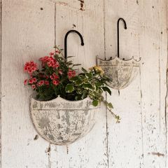 Rustic Galvanized Umbrella Wall Planter Set of 2