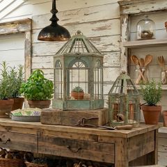 Rustic Garden Birdhouse Lantern Set of 2