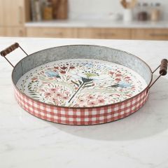 Rustic Gingham and Floral Metal Tray