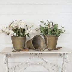 Rustic Gold Metal Decorative Planter Buckets Set of 3
