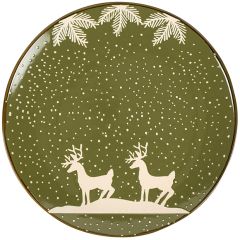 Rustic Green Deer In Snow Dinner Plate Set of 4