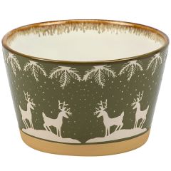 Rustic Green Deer In Snow Soup Bowl