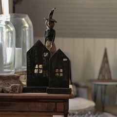 Rustic Grey Cutout Wooden House Figurine