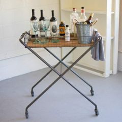 Rustic Industrial Folding Bar Cart