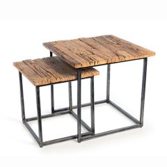 Rustic Industrial Railway Wood Top Nesting Tables Set of 2