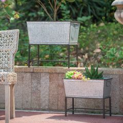 Rustic Iron Trough Planter with Stand Set of 2