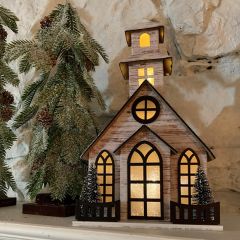 Rustic LED Tabletop Village Church