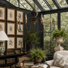 Rustic Manor Black Scroll Arm Chandelier