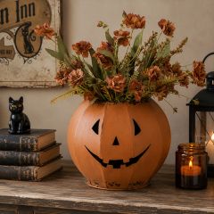 Rustic Metal Jack O Lantern Bowl 8 Inch