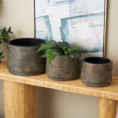 Rustic Metal Planter Pot Collection Set of 3