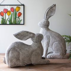 Rustic Metal Rabbit Figures Set of 2