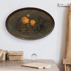 Rustic Metal Tray With Hand Painted Roses