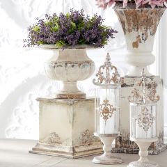 Rustic Metal Urn Planter On Square Base