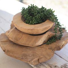 Rustic Natural Teak Display Bowls Set of 3