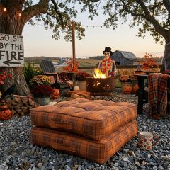 Rustic Orange Tartan Plaid Floor Cushion