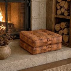 Rustic Orange Tartan Plaid Floor Cushion