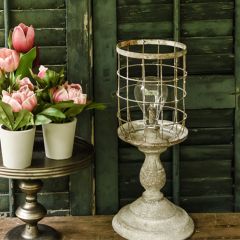 Rustic Pedestal Basket LED Lantern