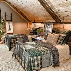 Rustic Pine and Black Patchwork Quilt