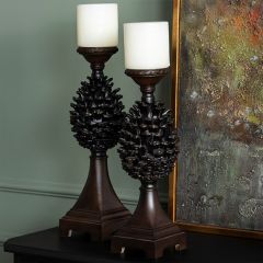 Rustic Pinecone Candle Holder Set of 2