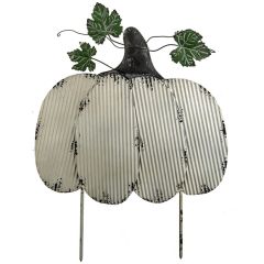 Rustic Pumpkin With Leaves Metal Yard Stake