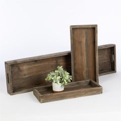 Rustic Rectangle Wood Serving Tray Set of 3
