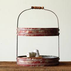 Rustic Red Tin Oval 2 Tier Tray