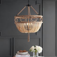 Rustic Rope and Bead Pendant Light