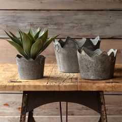 Rustic Scalloped Metal Planters Set of 3