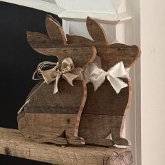 Rustic Stained Wood Bunny With Bow