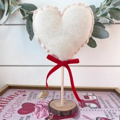 Rustic Valentine Heart Tree Set of 3 Natural Cotton With Red Velvet Bow
