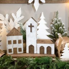 Rustic Village Church and House Set of 2