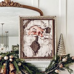 Rustic Vintage Inspired Santa Beige Framed Wall Decor