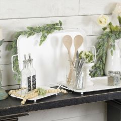 Rustic White Metal Tray Set of 3