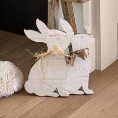 Rustic White Wood Bunny With Bow