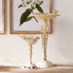 Rustic Whitewash Decorative Bird Bath