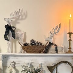 Rustic Whitewash Reindeer Figurines Set of 2