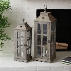 Rustic Wood Lighthouse Candle Lanterns Set of 2