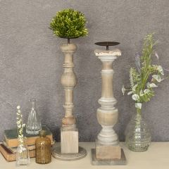 Rustic Wood Pillar Candle Holder Set of 2