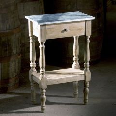 Rustic Wood Side Table With Metal Top